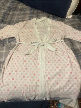 dearfoams Girls White Robe with Pink Polka Dots and Tie-Waist